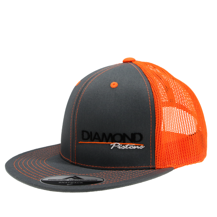 Standard Logo Diamond Trucker Hat - One Size Fits All - Color Grey/Orange (A244)
